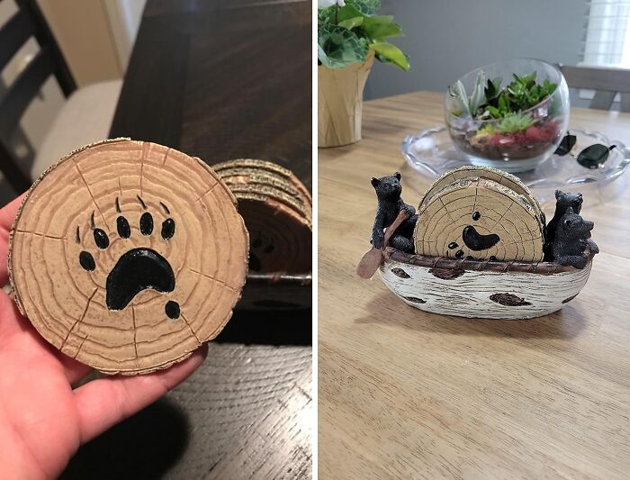 Your Drinks Will Be "Bear-Y" Happy Resting On These Charming Log Coasters Nestled In Their Cozy Canoe