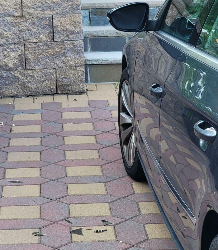 It Was So Hot Today That The Adhesive On My Neighbor's Side View Mirror Failed