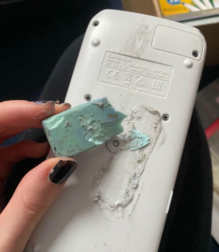 My Eraser Turned My Calculator’s Plastic To Goop After Leaving Them Together In My Pencil Case Over The Summer