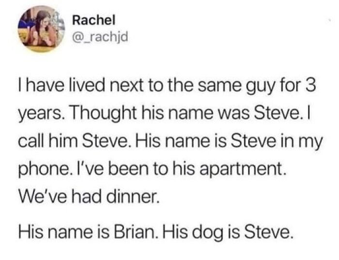 Funny animal memes caption saying a neighbor's dog is named Steve, linked to popular animal memes better than therapy.