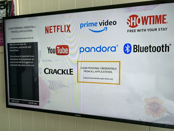Hotel TV Has An Option To Clear All Your Credentials At Once From The Apps You Used