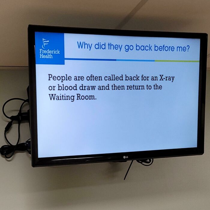 Hospital Waiting Room Screen Preemptively Answers A-Hole Questions