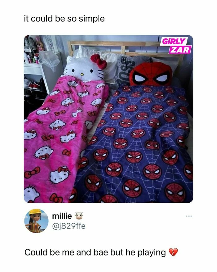 It Really Could Be But He Doesn’t Want To Be The Spider Man To My Hello Kitty 😫😭 - - #girlyzar #girly #relatable #girlpower #girllife