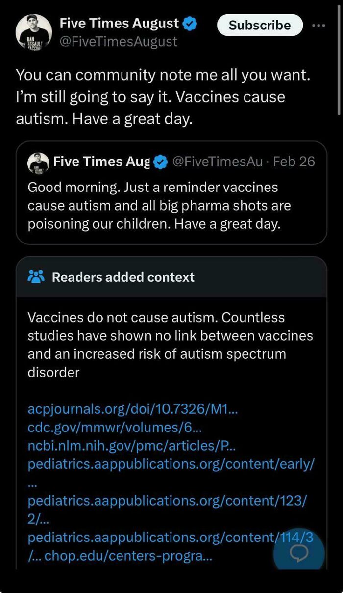 Fool Still Stubbornly Believes That Vaccines Cause Autism
