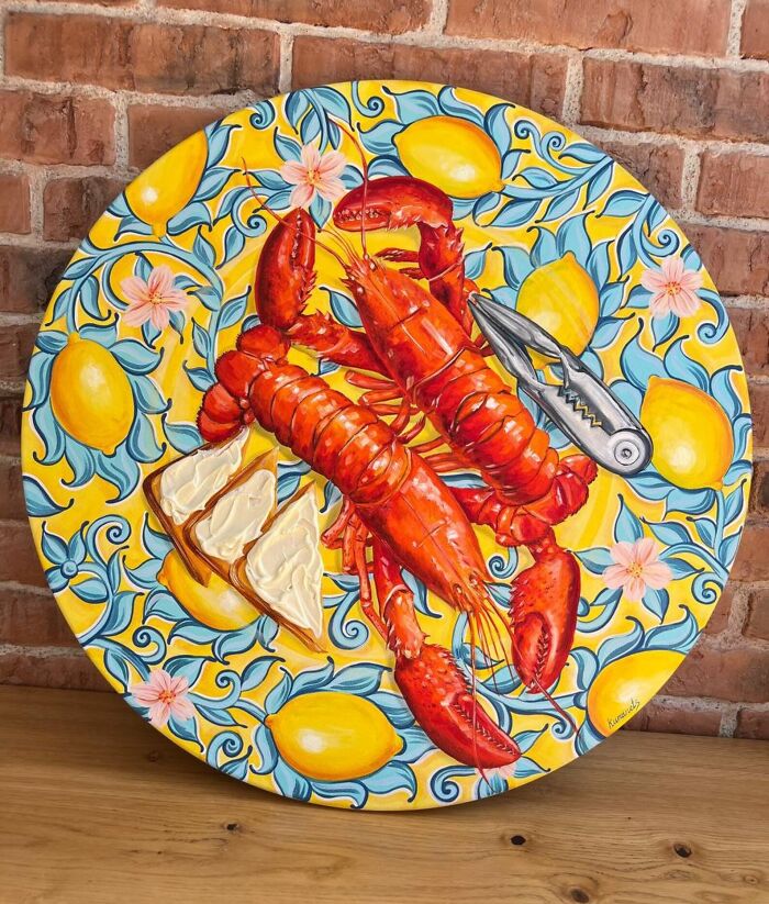 This Ukrainian Artist Paints Vintage Plates With 3D Food Of All Kinds (New Pics)