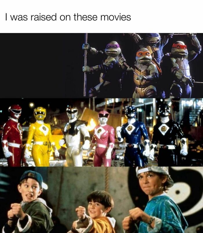 Memes featuring nostalgic movies like Teenage Mutant Ninja Turtles and Power Rangers for Tamagotchis and VHS fans.