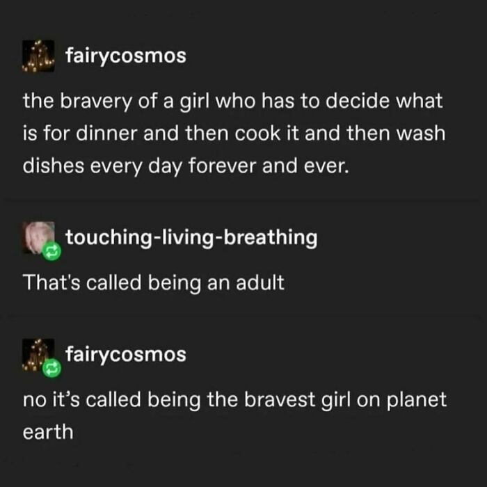 "Tired millennials meme about everyday cooking and bravery in adulthood."