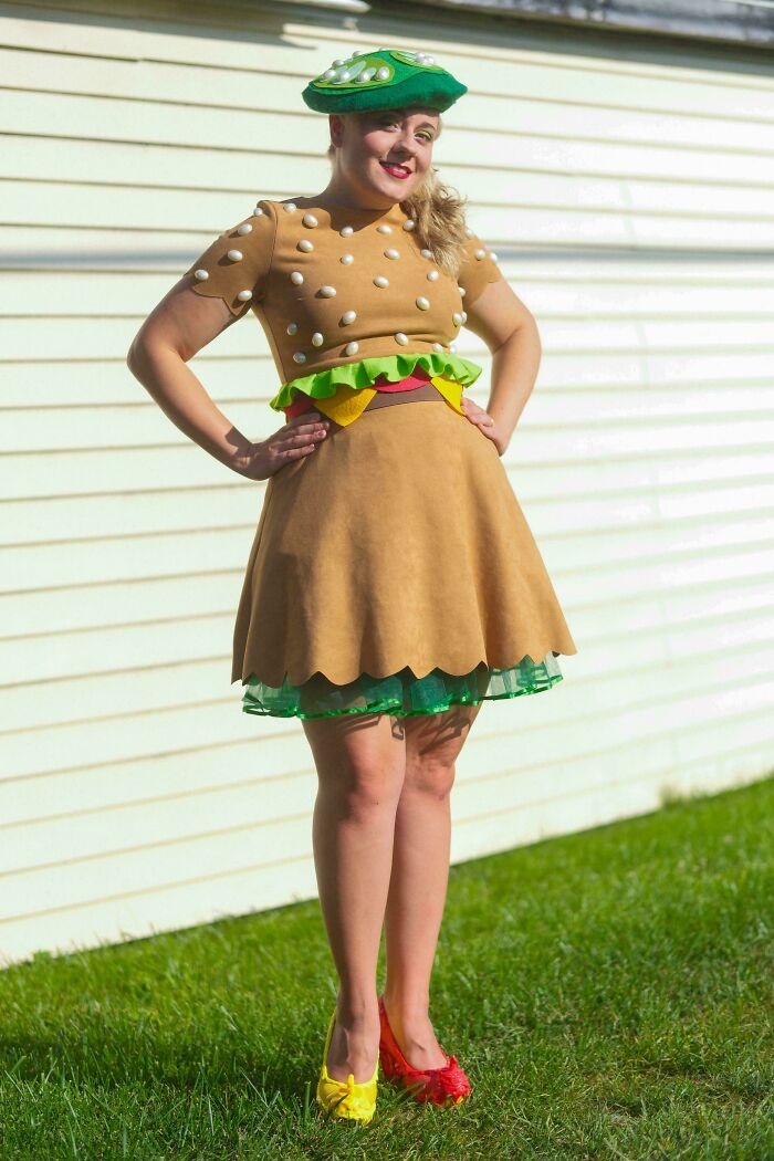 I Made A Cheeseburger Outfit (Complete With Ketchup & Mustard Heels And A Pickle Beret)