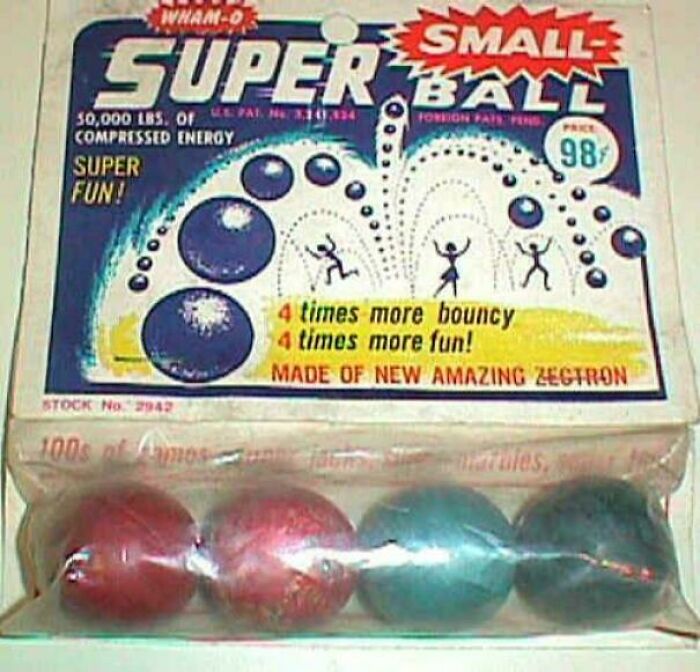Vintage wham-o super ball small ball toy pack with colorful bouncing balls, nostalgic items for creaking joints memories.