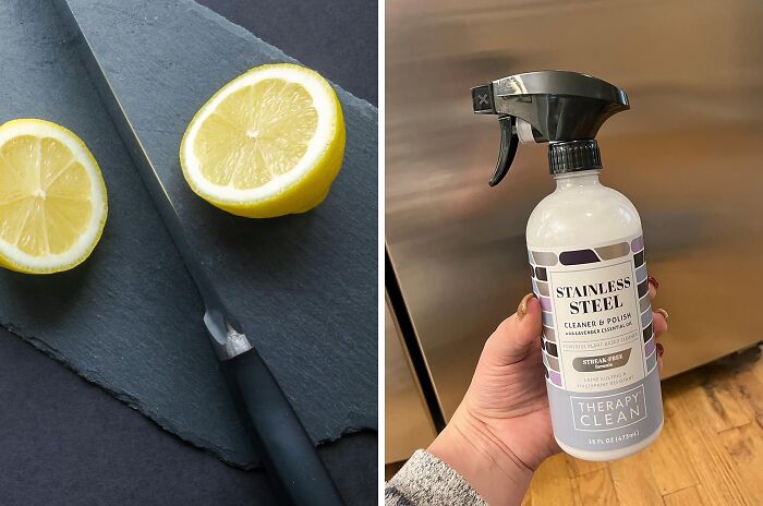 Give your metal surfaces a dazzling shine! While a lemon and salt combo can tackle light tarnish, for truly effortless and streak-free cleaning, reach for the Therapy Stainless Steel Cleaner & Polish Bundle.