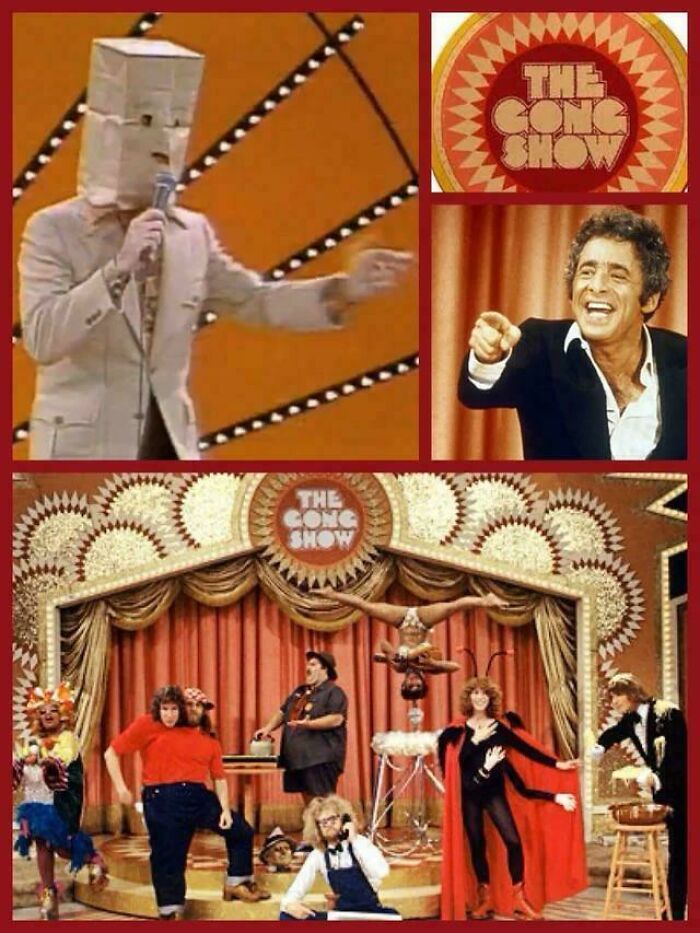 Vintage Gong Show collage featuring classic TV moments, memorable hosts, and nostalgic entertainment items.