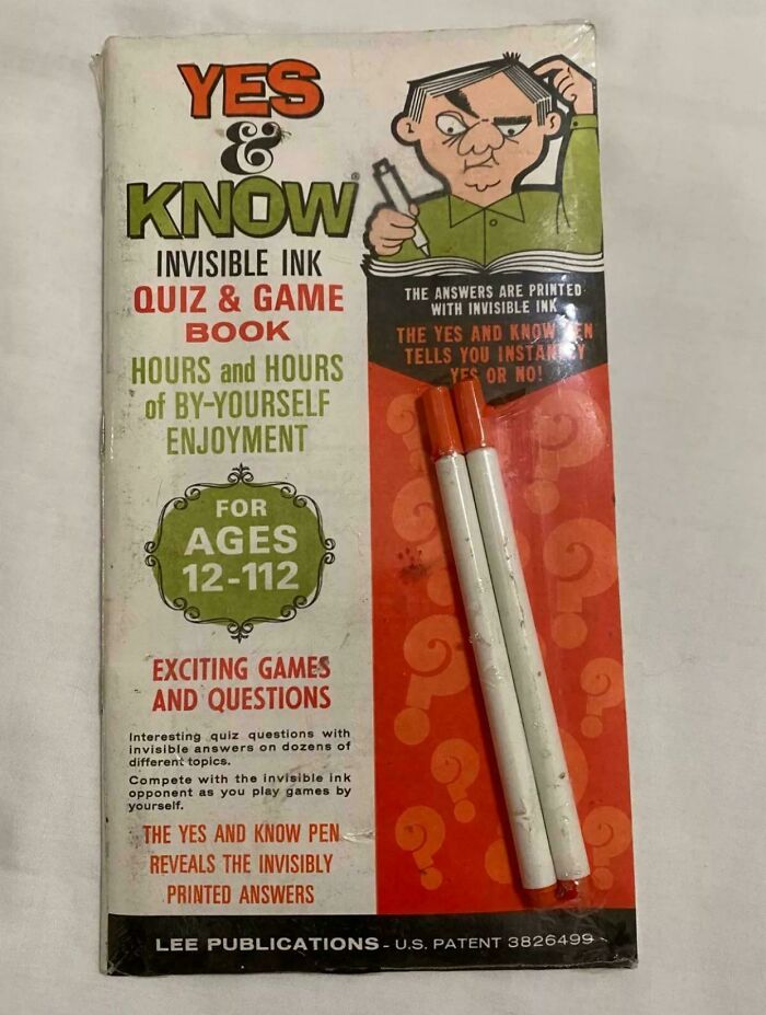 Vintage Yes & Know invisible ink quiz and game book with pens, a nostalgic item for those with creaking joints memories