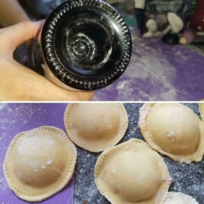 New To The Sub, So Sorry If This Has Been Done Before. But The Bottom Of J.lohr(As Well As Any Similar Shaped Wine Bottle) Makes A Great Press For Homemade Ravioli
