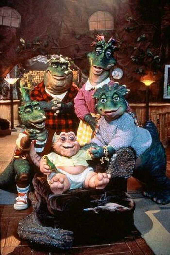 Family of animated dinosaurs from the 1990s TV show, a nostalgic reminder of items linked to creaking joints.