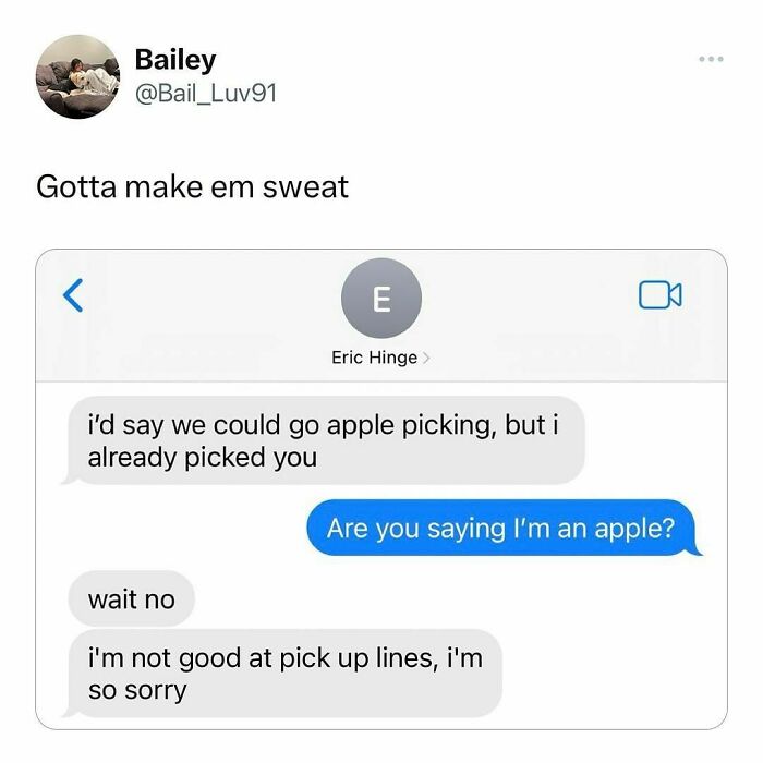 Funny and relatable college confessions meme showing awkward pickup line text conversation humor.