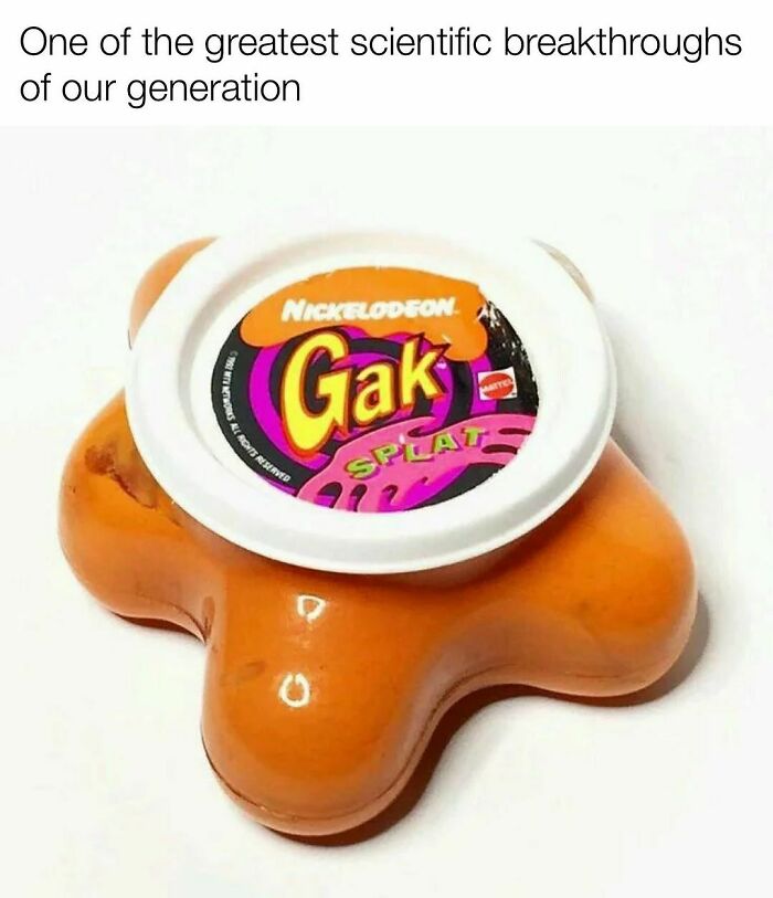Retro Nickelodeon Gak toy on white background, a nostalgic meme for fans of Tamagotchis and VHS tapes.