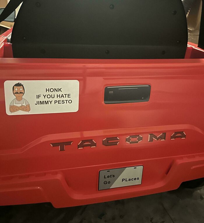 My Daughter’s Power-Wheel Got It’s First Bumper Sticker