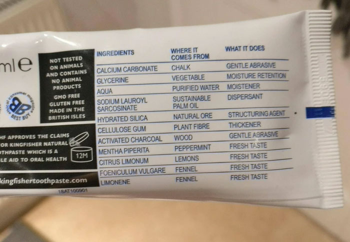 This Toothpaste Describes What Each Of Its Ingredient Is And Its Purpose