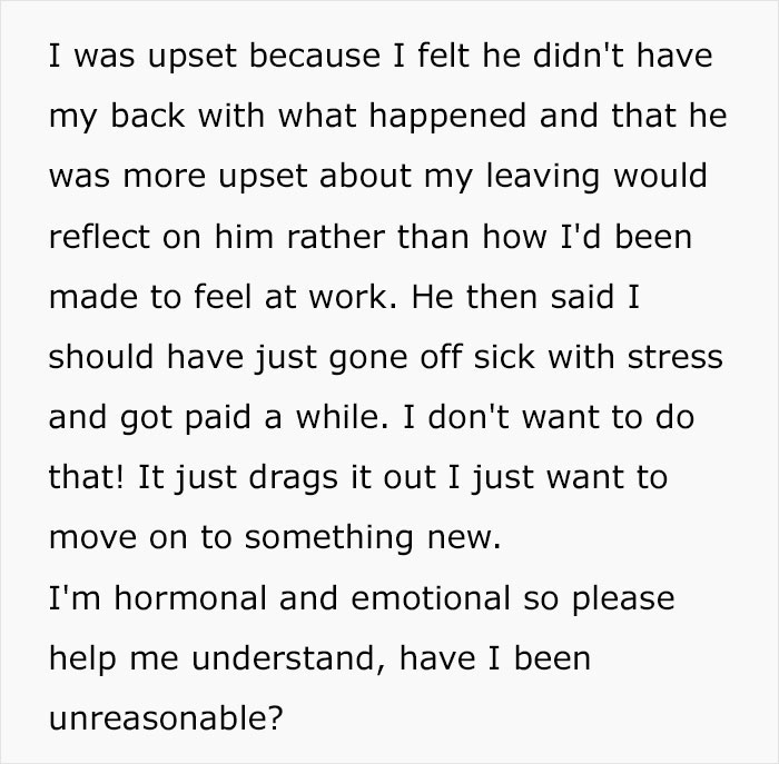 Woman Quits After Being Chewed Out By Coworkers, Partner Who Still Works There Says It Was A Mistake Woman Quits After Being Chewed Out By Coworkers, Partner Who Still Works There Says It Was A Mistake