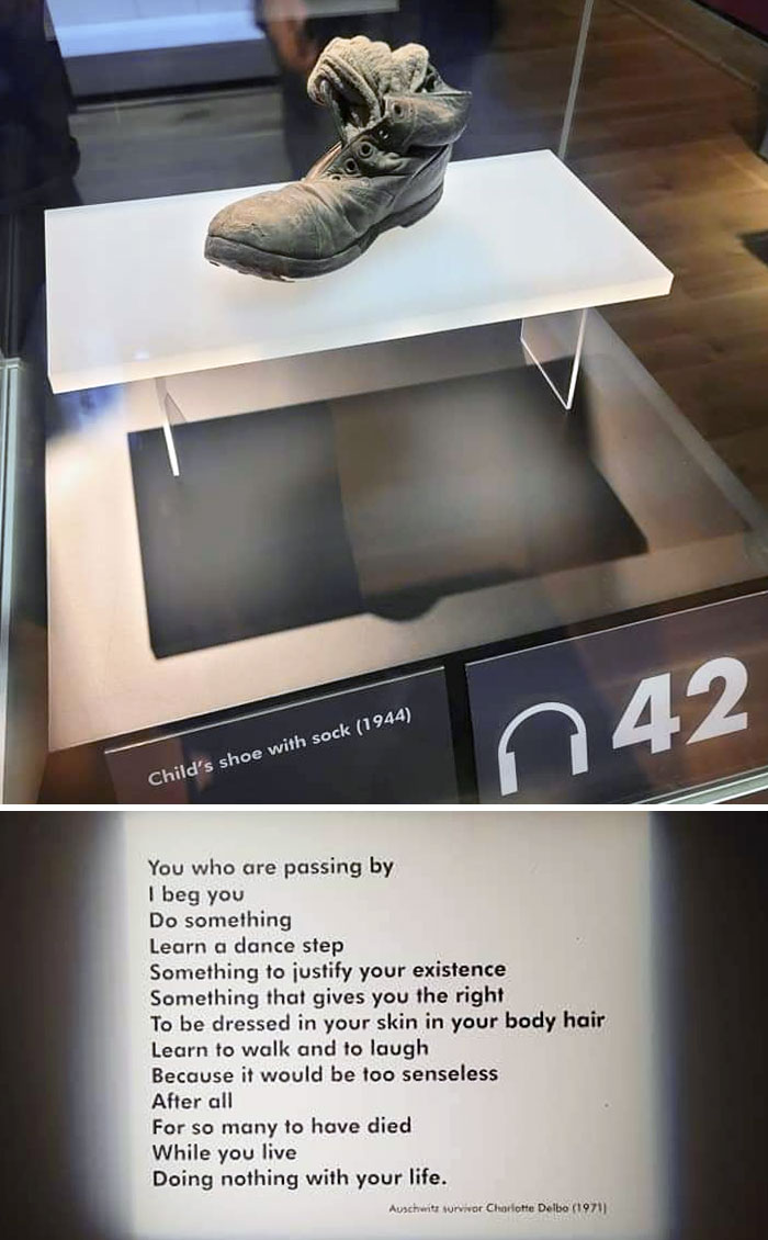 From My Trip Through The Holocaust Museum, This Little Boy Took His Boot Off To Shower And Never Put It Back On