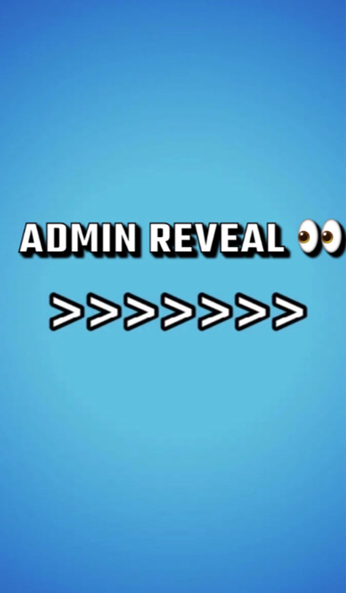 "Blue background with bold text reading 'Admin Reveal' and eyes emoji, highlighting an alpha wolf meme moment.
