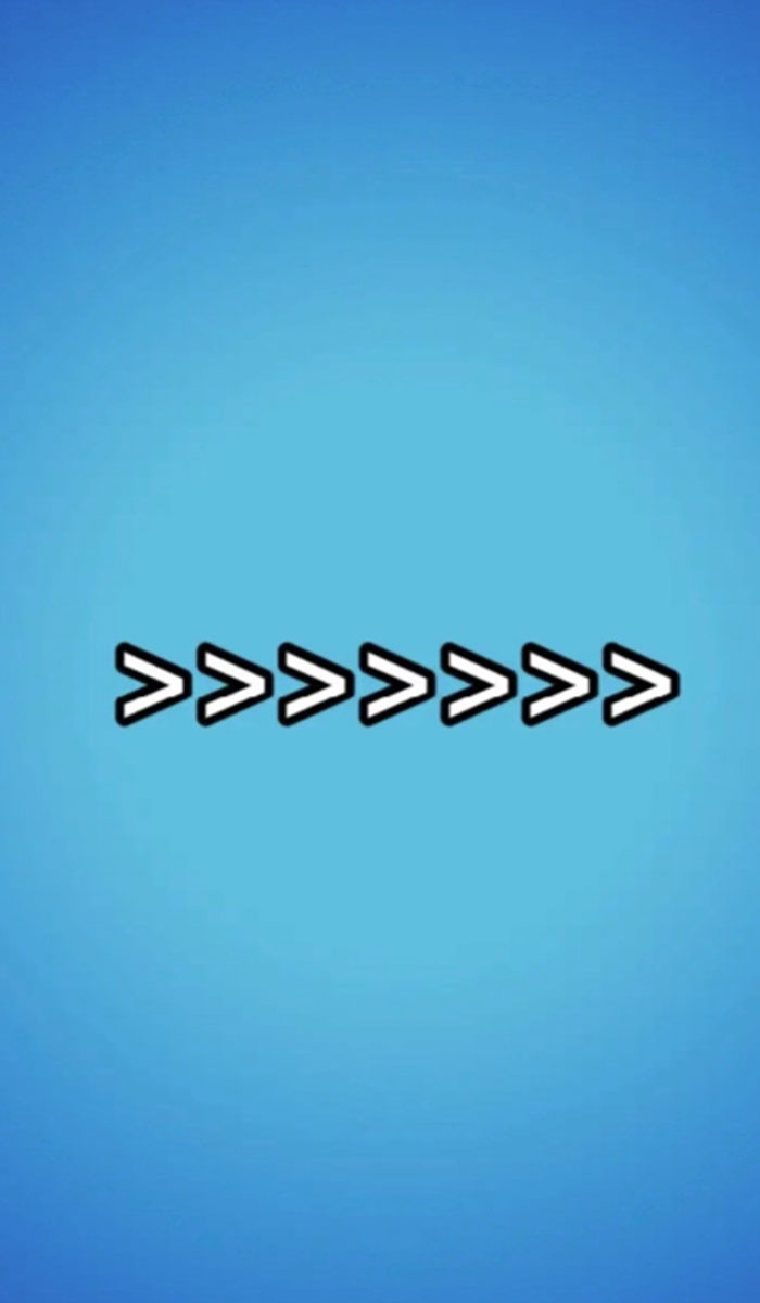 Seven white arrows pointing right against a blue background, representing the alpha wolf meme.