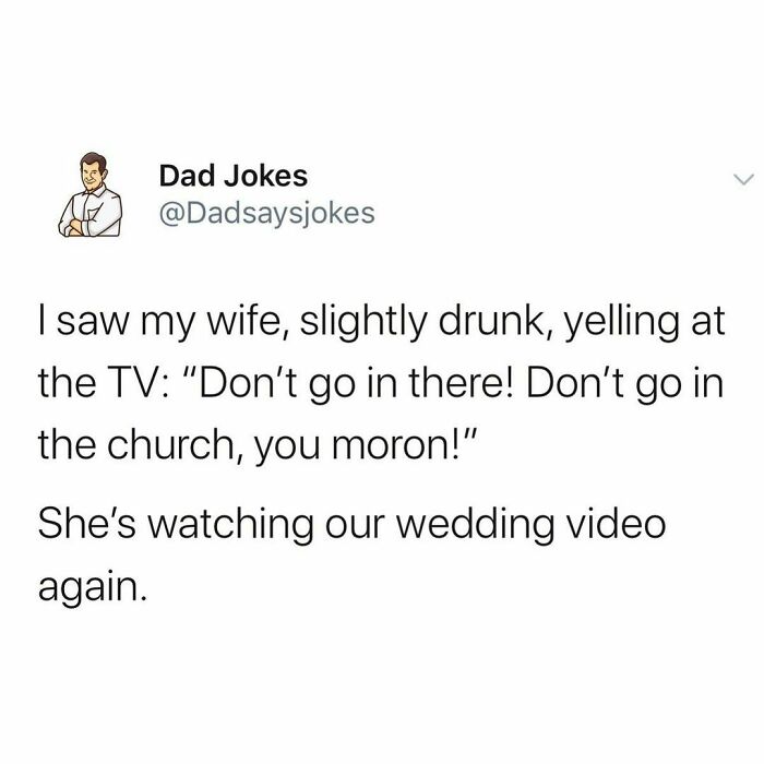 Text post from a Dad Jokes IG account with humorous wedding video joke.