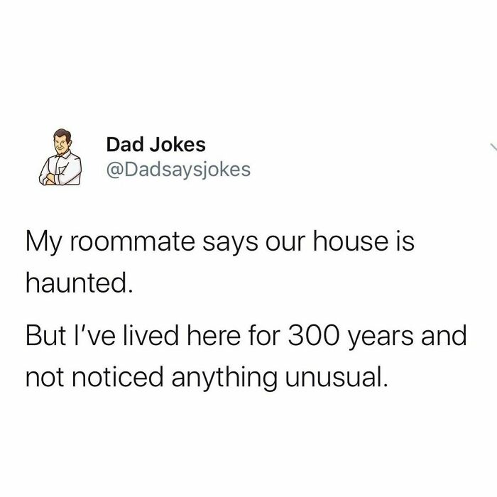Instagram post from Dad Jokes account sharing a humorous dad joke about a haunted house.