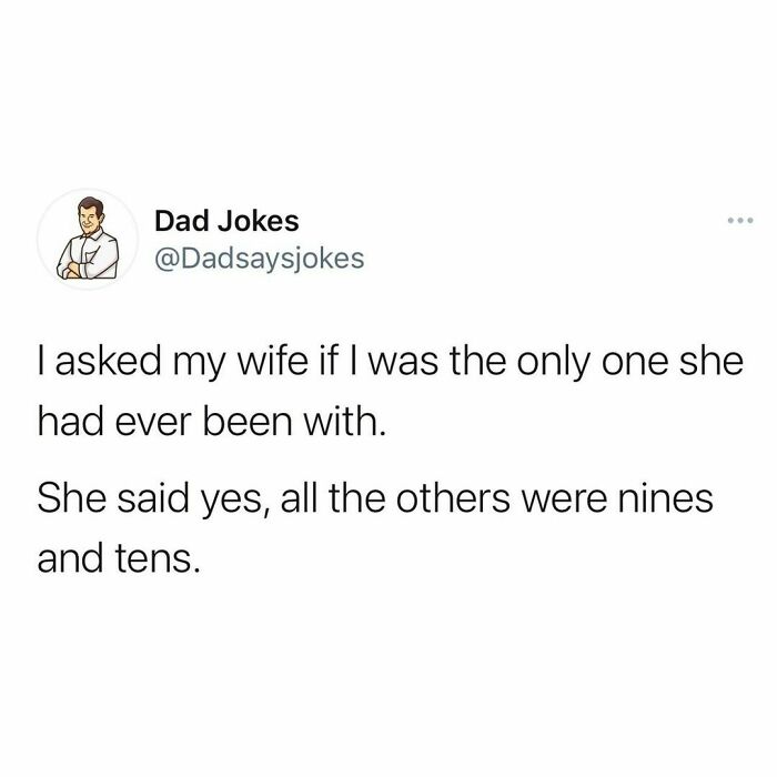 Dad joke text about wife rating partners, from an IG account for dad humor lovers.