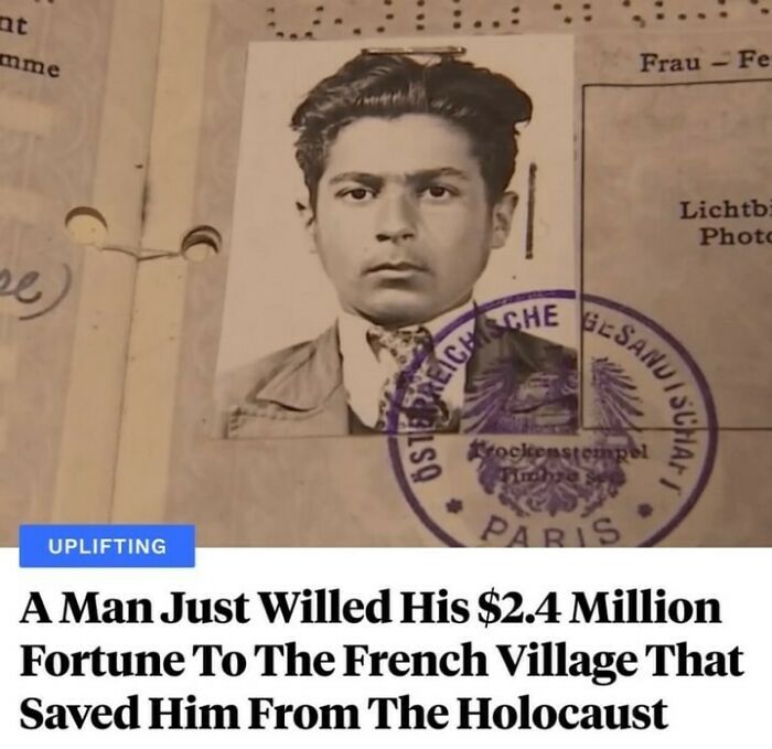 Historic photo of a man who left his fortune to a village that saved him during the H*******t.