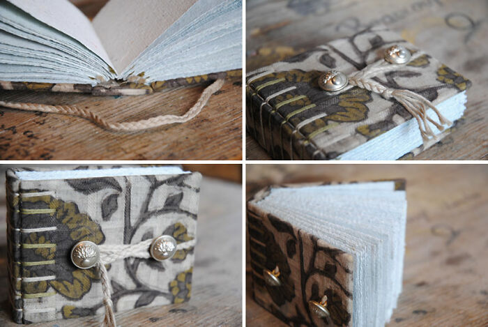 Secret Belgian Binding With Traditional Ajarakh Indian Blockprint Fabric And Antique French Police Buttons