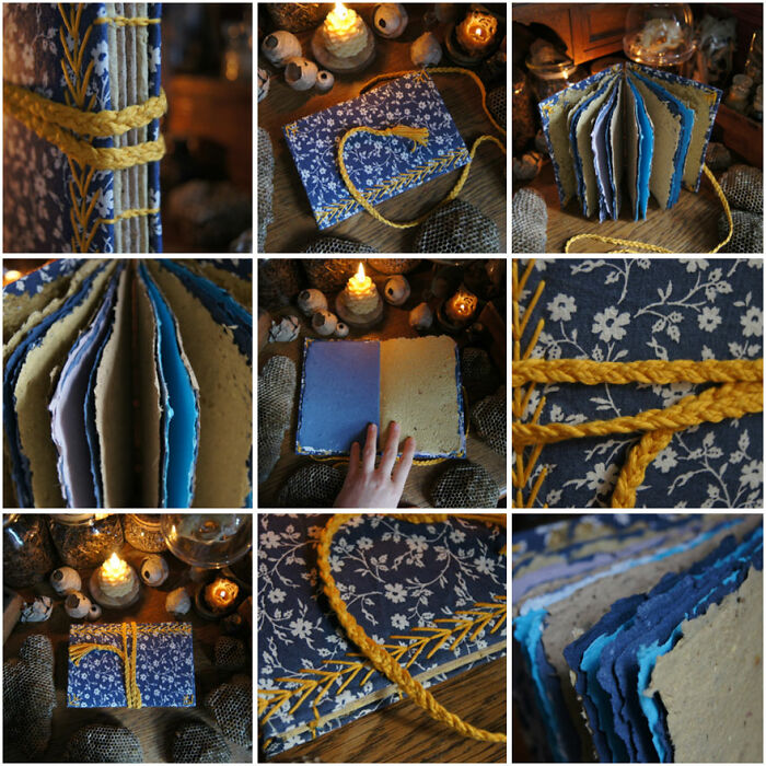 Coptic Binding With Japanese-Style Embroidered Cover And Mixed Handmade Paper