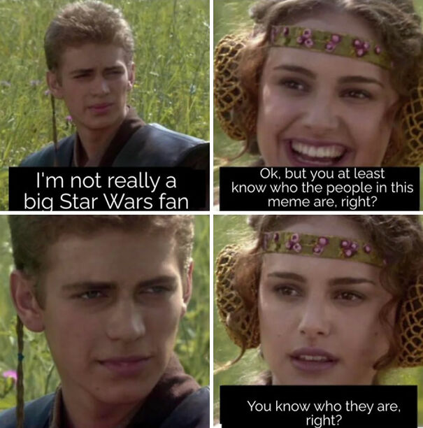 Star Wars meme featuring two characters in conversation about being a fan.