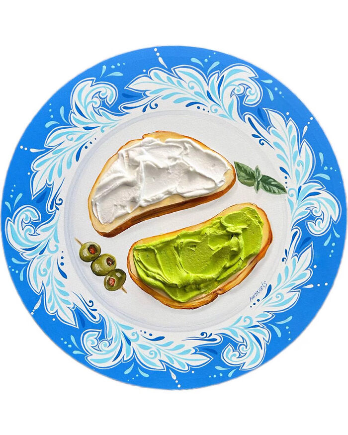 This Ukrainian Artist Paints Vintage Plates With 3D Food Of All Kinds (New Pics)
