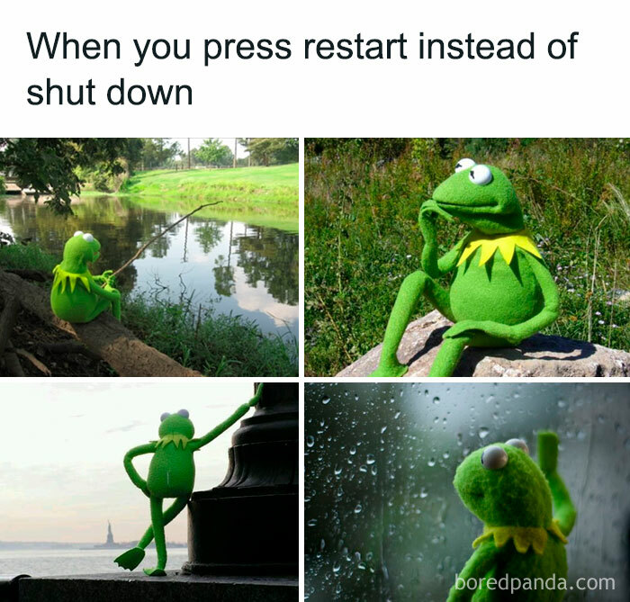 Kermit the Frog in different contemplative poses, humorously depicting the anticipation of waiting.