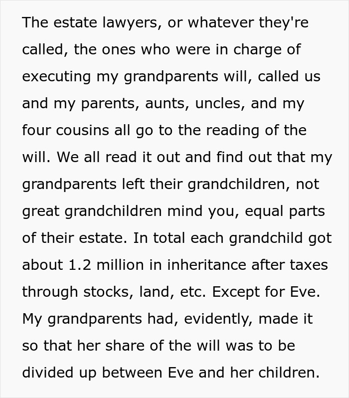 Woman Feels Entitled To Family’s Life-Changing Inheritance Just Because She Has 5 Kids, Gets A Reality Check Woman Feels Entitled To Family’s Life-Changing Inheritance Just Because She Has 5 Kids, Gets A Reality Check