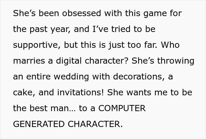 Man Refuses To Attend Sister's Wedding To A Digital Character, She Throws Fit, Calls Him A Monster Man Refuses To Attend Sister's Wedding To A Digital Character, She Throws Fit, Calls Him A Monster