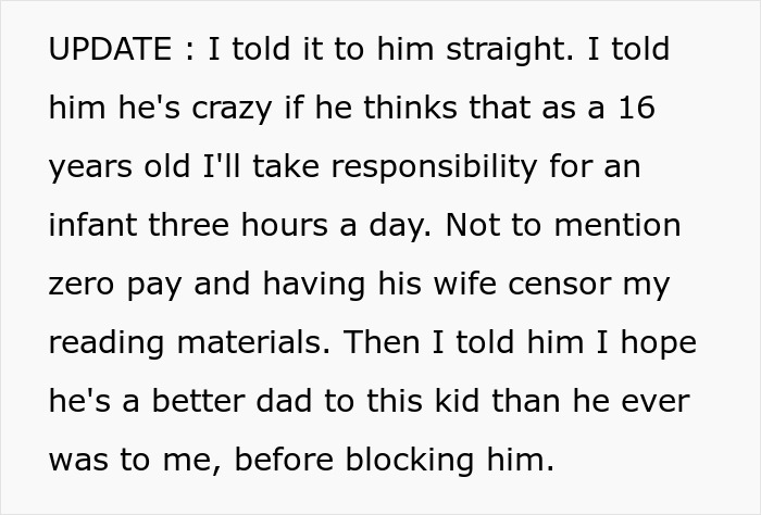 Teenager Rejects Father&rsquo;s Request To Babysit Newborn Half Brother For Three Hours Daily