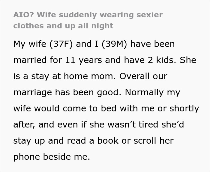 Wife Suddenly Starts Wearing Sexier Clothes And Is Up All Night, Husband Is Confused Wife Suddenly Starts Wearing Sexier Clothes And Is Up All Night, Husband Is Confused