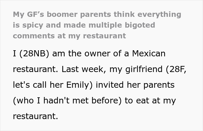 Person Appalled As GF’s Racist Parents Roast Their Restaurant And Tell Her To Get A “White Man” Person Appalled As GF’s Racist Parents Roast Their Restaurant And Tell Her To Get A “White Man”