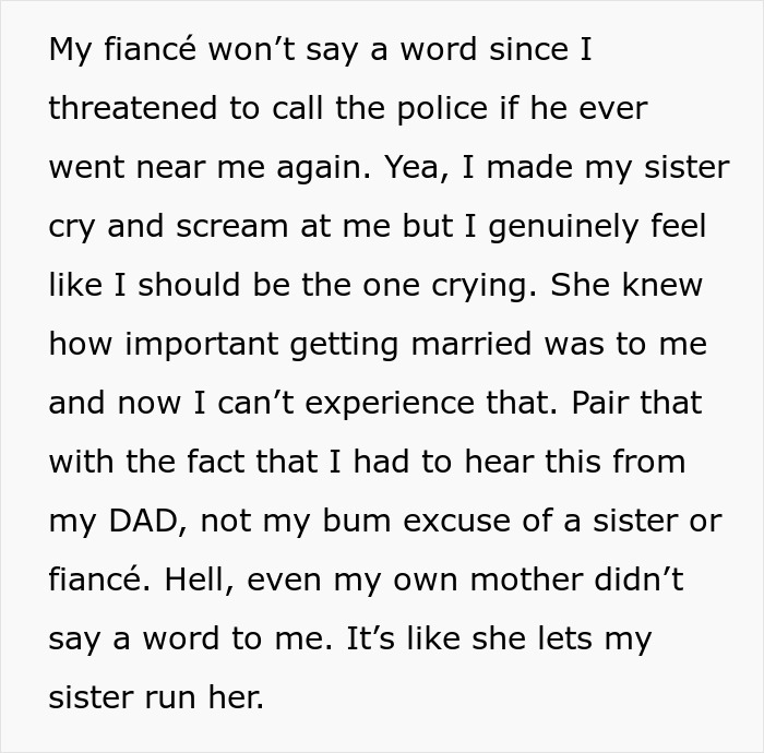 Woman&rsquo;s Affair With Her Sister&rsquo;s Fianc&eacute; Exposed By Dad, Bride Cuts Ties When She Finds Out Mom Knew