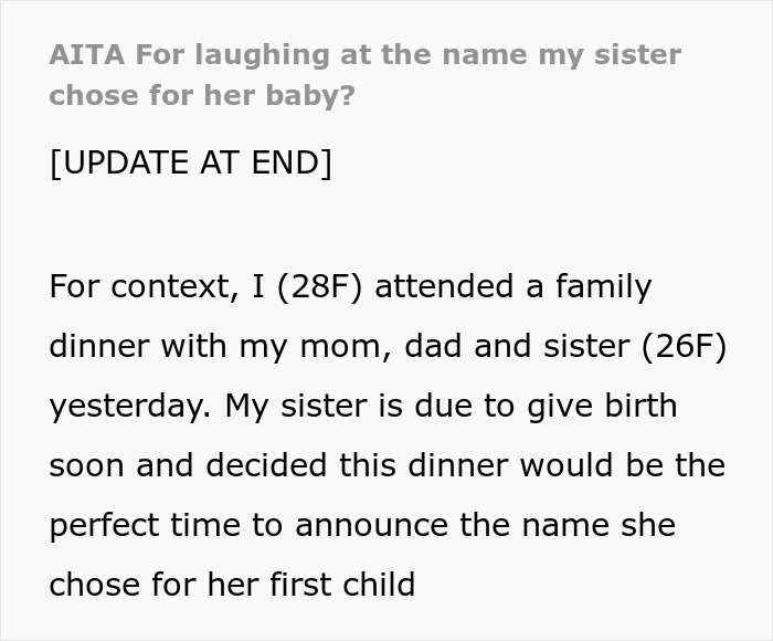Woman Bursts Out Laughing At Name Sister Picked For Her Kid, Gets Banned From &ldquo;All Family Dinners&rdquo; 