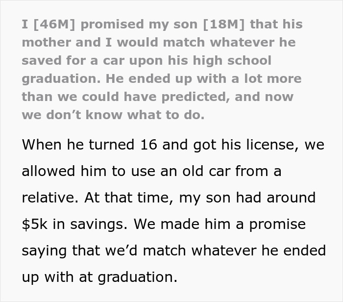 Parents Promise To Match Teen’s Savings For A Car, Stunned After It Turns Out He’s Saved $35K Parents Promise To Match Teen’s Savings For A Car, Stunned After It Turns Out He’s Saved $35K