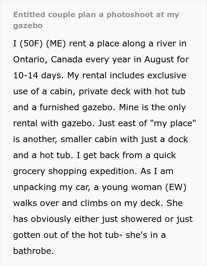 “Get Off My Deck”: Entitled Couple Demands Woman Share Her Gazebo, Gets Evicted Instead “Get Off My Deck”: Entitled Couple Demands Woman Share Her Gazebo, Gets Evicted Instead