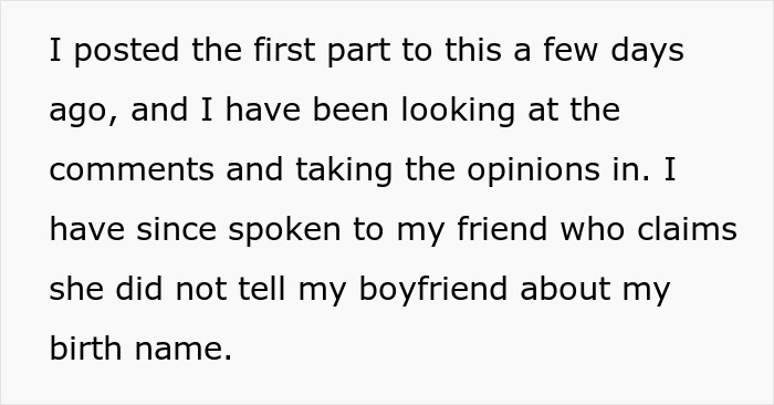 Lady Changes Birth Name At 22 To Forget The Past, BF Finds Out And Starts Using It, She Dumps Him Lady Changes Birth Name At 22 To Forget The Past, BF Finds Out And Starts Using It, She Dumps Him