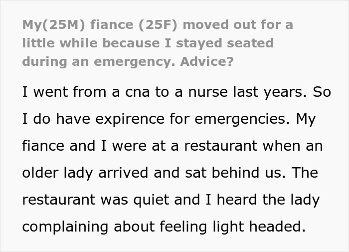 &ldquo;I Just Kept Eating&rdquo;: Nurse Confused Why Fiance Won&rsquo;t Live With Him After He Ignores Emergency
