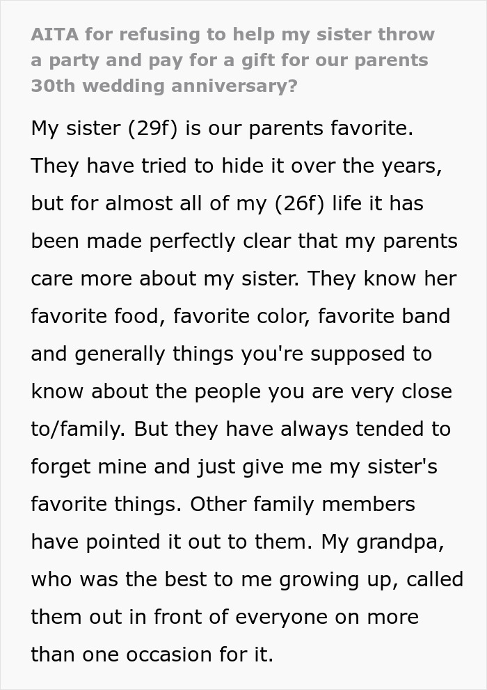 Woman Rejects Sister&rsquo;s Request To Help With Parents&rsquo; Anniversary After Years Of &lsquo;Favoritism&rsquo;