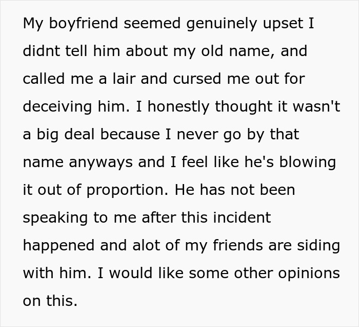 Lady Changes Birth Name At 22 To Forget The Past, BF Finds Out And Starts Using It, She Dumps Him Lady Changes Birth Name At 22 To Forget The Past, BF Finds Out And Starts Using It, She Dumps Him