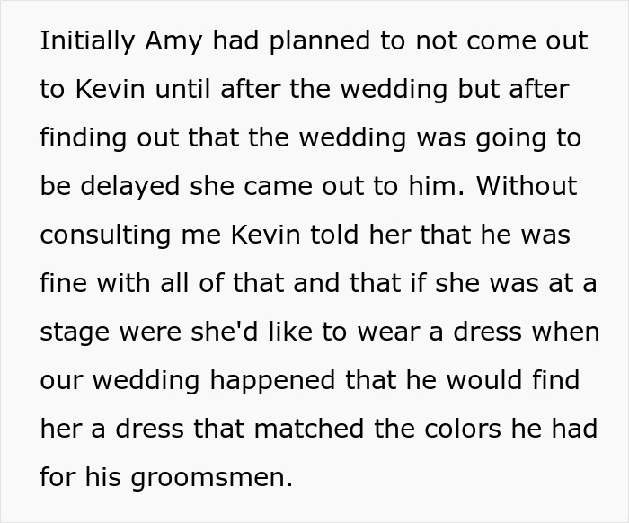 Text about a bride worried over the groom's trans best man and the potential wedding cancellation.