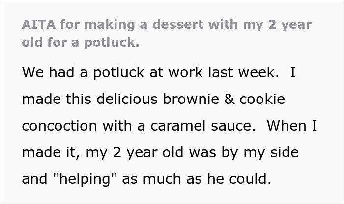 Mom Serves Dessert Made With Her 2YO At Office Potluck, Colleague Reports Her To HR Mom Serves Dessert Made With Her 2YO At Office Potluck, Colleague Reports Her To HR